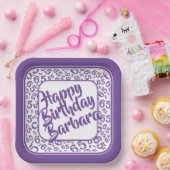 65e Verjaardagsfeestnummer Patroon Paarse Wit Papieren Bordje (Feest)