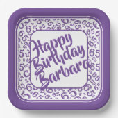 65e Verjaardagsfeestnummer Patroon Paarse Wit Papieren Bordje (Voorkant)