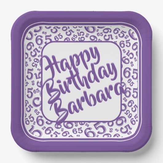 65e Verjaardagsfeestnummer Patroon Paarse Wit Papieren Bordje (Voorkant)