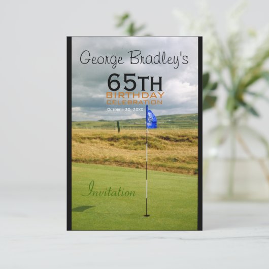 65e verjaardagsviering Golf  uitnodigen Kaart (Staand voorkant)
