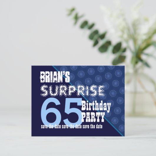 65e Verrassing Verjaardag Save the Date Diagonal V Aankondigingskaart (Staand voorkant)