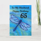65e + Voor mijn man Blue Dragonfly Verjaardag Kaart (Voorkant)