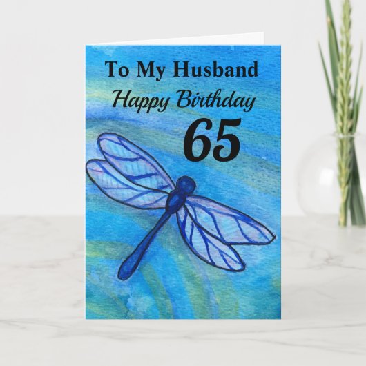 65e + Voor mijn man Blue Dragonfly Verjaardag Kaart (Voorkant)