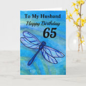 65e + Voor mijn man Blue Dragonfly Verjaardag Kaart (Gele Bloem)