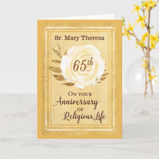 65ste Jubileum van het religieuze leven Nun White  Kaart (Gele Bloem)