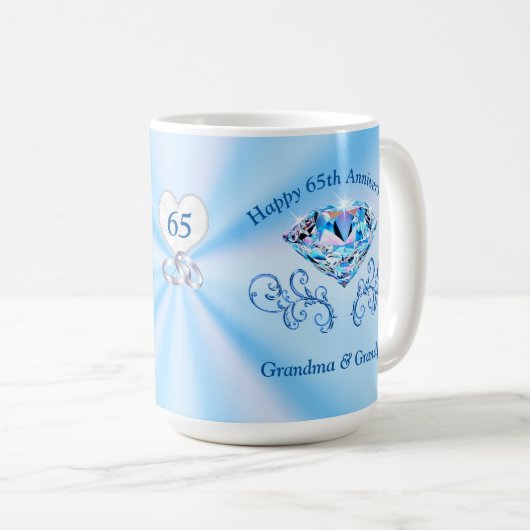 65ste Jubileum voor bruiloft cadeaus voor grootoud Koffiemok (Voorkant rechts)