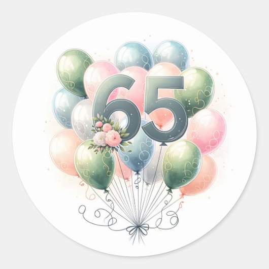 65ste verjaardag ballonnen stickers (Voorkant)
