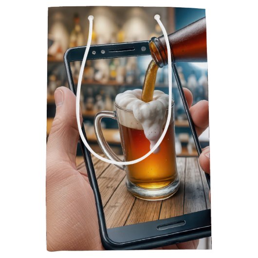 65ste verjaardag bier op smartphone medium cadeauzakje (Voorkant)