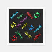 65ste verjaardag herhalende namen, zwart papier servetten (Voorkant)