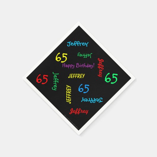 65ste verjaardag herhalende namen, zwart papier servetten (Hoek)