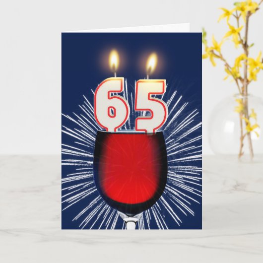 65ste Verjaardag met wijn en kaarsen Kaart (Gele Bloem)