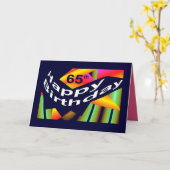 65ste Verjaardag - Regenboog Gekleurde Viering Kaart (Gele Bloem)