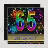 65ste verjaardag Uitnodiging met bubbels (Voorkant / Achterkant)
