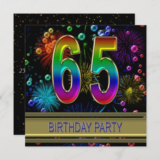 65ste verjaardag Uitnodiging met bubbels (Voorkant / Achterkant)