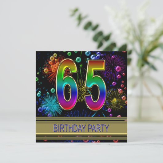 65ste verjaardag Uitnodiging met bubbels (Staand voorkant)