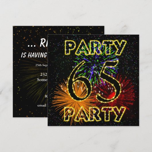 65ste verjaardag uitnodiging met vuurwerk (Voorkant / Achterkant)