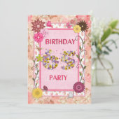 65ste verjaardagsfeestje met bloemenfeest lijst kaart (Staand voorkant)