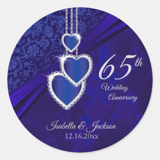 65th / 45th Sapphire Wedding Jubileum Design Ronde Sticker (Voorkant)