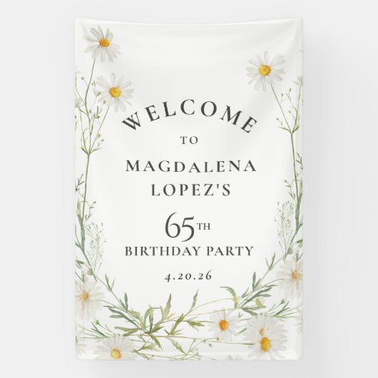 65th Birthday Banner April Birth Flower Daisy (Verticaal)