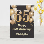 65th Birthday Black en Gold Balloons Confetti Kaart (Gele Bloem)