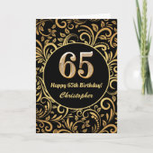 65th Birthday Black en Gold Floral Pattern Kaart (Voorkant)