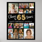 65th Birthday Black Gold 16 Photo Cheers to Years Poster (Voorkant)