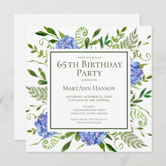 65th Birthday Blue Hydrangeas Card Request Kaart (Voorkant / Achterkant)