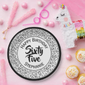 65th Birthday Cool Number Pattern Black and White Papieren Bordje (Feest)