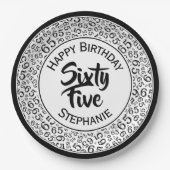 65th Birthday Cool Number Pattern Black and White Papieren Bordje (Voorkant)