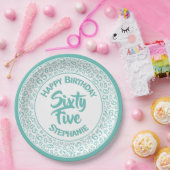 65th Birthday Cool Number Pattern Blauwgroen/White Papieren Bordje (Feest)