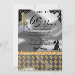 65th Birthday Dance Party Silver Foil, Blue Heart Kaart