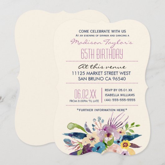 65th Birthday Elegant Bouquet Kaart (Voorkant / Achterkant)