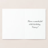 65th Birthday: Elegant, Ornate Script; Custom Name Folie Kaarten (Binnen)