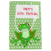 65th Birthday Frog on Polka Dots Medium Cadeauzakje (Voorkant)