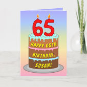 65th Birthday — Fun Cake & Candles, w/Custom Name Kaart (Voorkant)