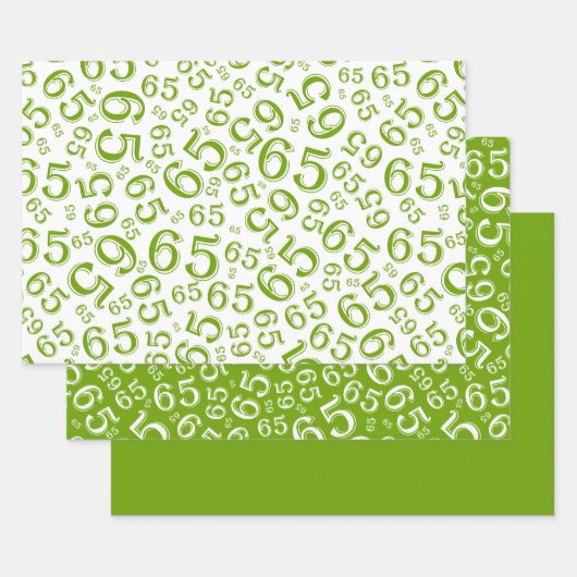 65th Birthday Green & White Number Pattern 65 Inpakpapier Vel (Set)