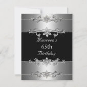 65th Birthday Invitation Elegant Black Silver Kaart (Voorkant)