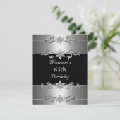 65th Birthday Invitation Elegant Black Silver Kaart (Staand voorkant)