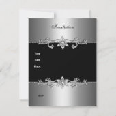 65th Birthday Invitation Elegant Black Silver Kaart (Achterkant)
