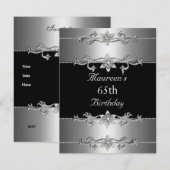 65th Birthday Invitation Elegant Black Silver Kaart (Voorkant / Achterkant)
