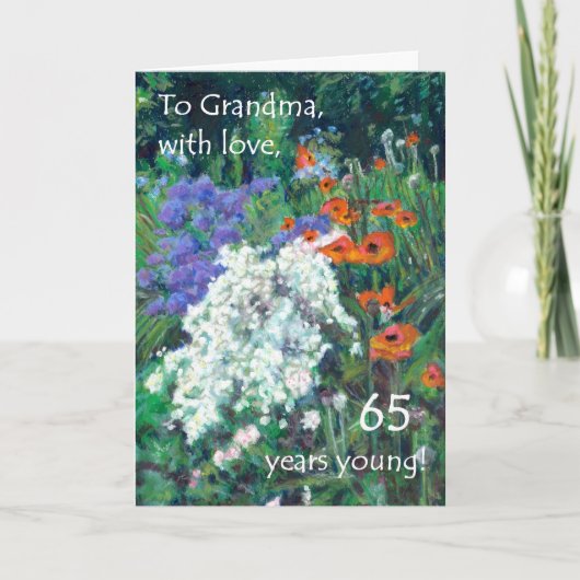 65th Birthday Kaart voor grootmoeder - June Garden (Voorkant)