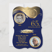 65th, Birthday Man age, art deco, Navy gold Kaart (Voorkant)