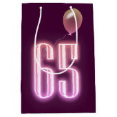 65th Birthday Neon Sign and Balloon Medium Cadeauzakje (Voorkant)