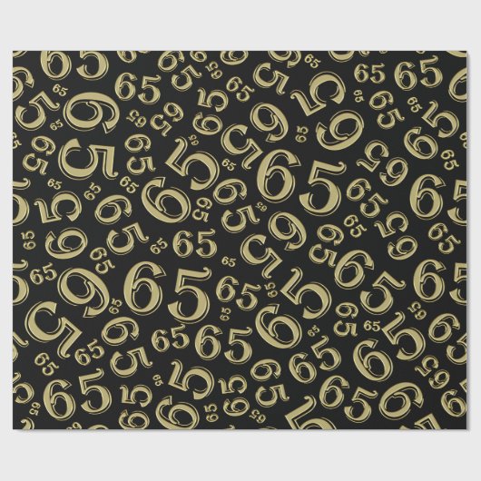 65th Birthday Number Pattern 65 Black and Gold Cadeaupapier (Vlak)