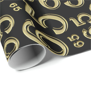 65th Birthday Number Pattern 65 Black and Gold Cadeaupapier