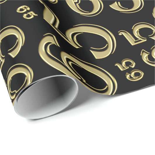65th Birthday Number Pattern 65 Black and Gold Cadeaupapier (Rol Hoek)