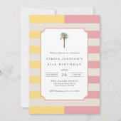 65th Birthday Palm Beach Pastel Stripe Tropical Kaart (Voorkant)