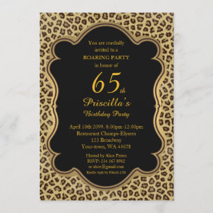 65th, Birthday Party 65th, Cheetah, Black & Gold Kaart