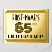 65th Birthday Party ~ Art Deco Style "65" + naam Folie Uitnodiging Briefkaart (Voorkant)