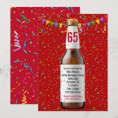 65th Birthday Party Beer Bottle Invitation Kaart (Voorkant / Achterkant)